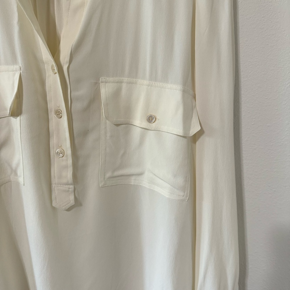 Stella McCartney Estelle Silk Long Sleeve Stand Collar Blouse Cream-40 (US 4-6) - Picture 6 of 12